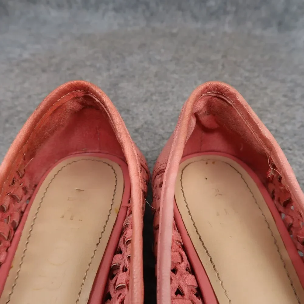 Report Shoes Womens 7 Flats Slip On Woven Peep Toe Ruffle Embellished Fashion